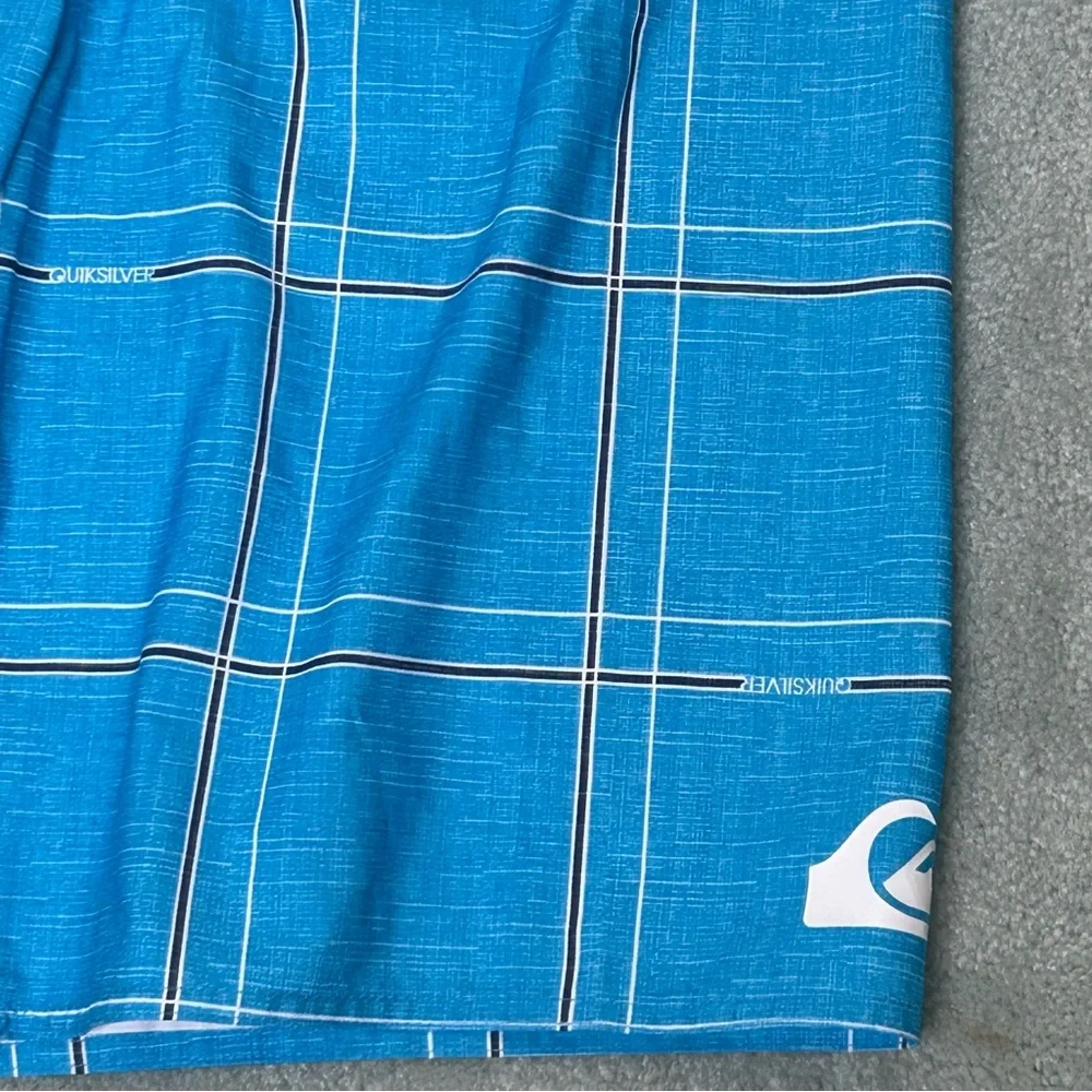 Quiksilver Electric 21‎ Blue Board Shorts Quick-Dry Plaid Draw Cord Sz 36
